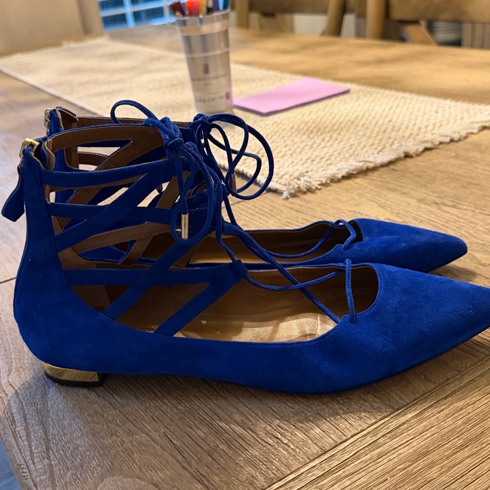 Aquazzura Vibrant Blue Lace-Up Flats